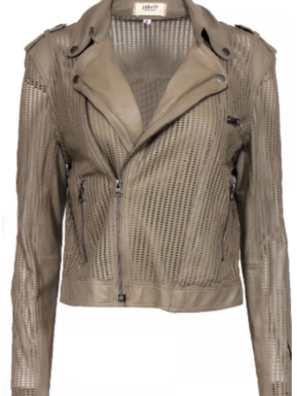 EUC Jakett New York Perforated Leather Moto Jacket in Taupe
